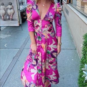 PatBO Pink Floral Grace Puff Sleeve Dress